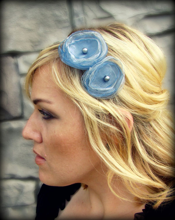 Silver Blue Flower Headbands